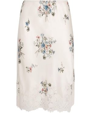 Doen Silk Floral Elowette Midi Skirt - White