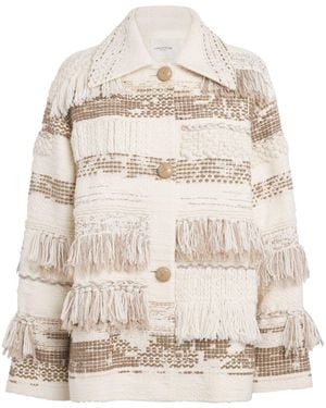 Lafayette 148 New York Merino-Cashmere Woven Fringe Jacket - Natural