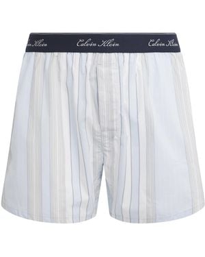 Calvin Klein Cotton Poplin Stripe Pyjama Shorts - Blue