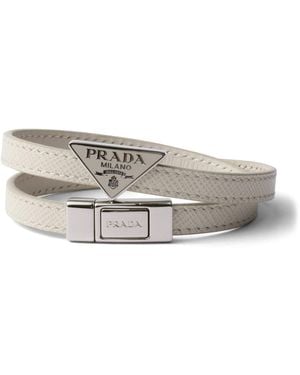 Prada Saffiano Leather Wrap Logo Bracelet - Grey