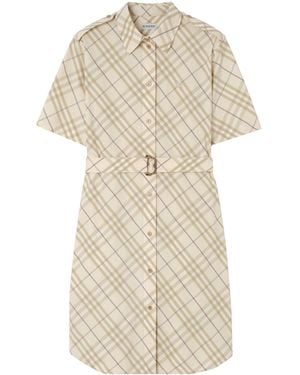 Burberry Cotton Check Mini Shirt Dress - Natural