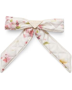 Prada Silk Floral Bow Hair Clip - White