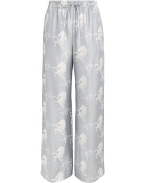 Stella McCartney Silk Horse Print Wide-Leg Pants - Grey