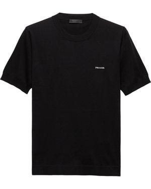 Prada Cotton Logo Short-Sleeve Jumper - Black