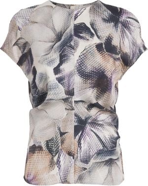 Agnona Silk Floral Print Top - Grey
