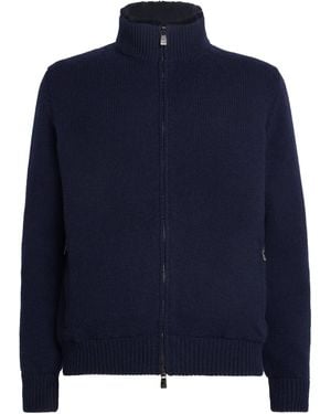 Corneliani Cashmere Fur-Lined Zip-Up Cardigan - Blue