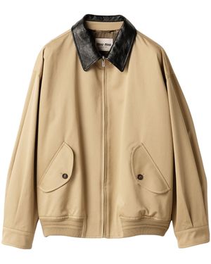 Miu Miu Leather-Trim Bomber Jacket - Natural