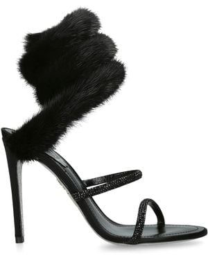 Rene Caovilla Fur-Trim Cleo Sandals 105 - Black