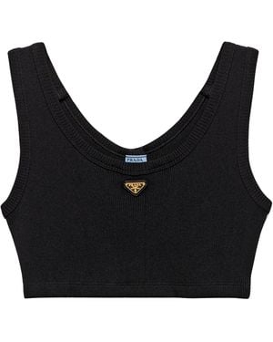 Prada Ribbed Jersey Crop Top - Black