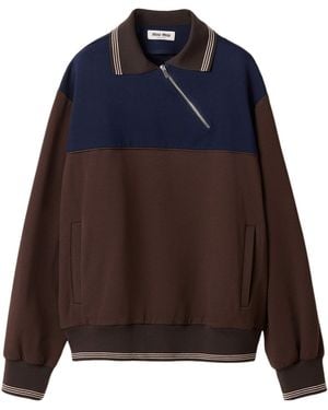Miu Miu Asymmetric-Zip Polo Sweatshirt - Blue