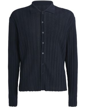 LE17SEPTEMBRE Cotton-Blend Ribbed Polo Cardigan - Blue