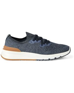 Brunello Cucinelli Cotton-Blend Chiné-Knit Trainers - Blue