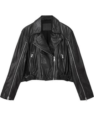 AllSaints Leather Masone Biker Jacket - Black