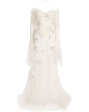 Sandra Mansour Tulle Rose Poudré Gown - White