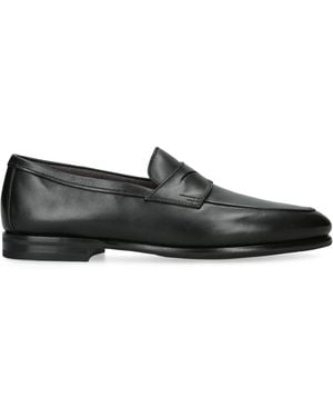 Santoni Leather Carlo Loafers - Black