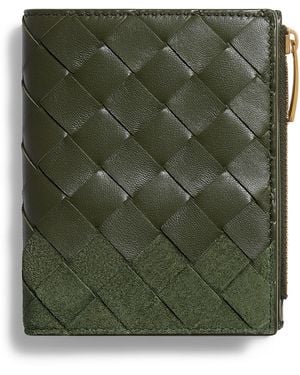 Bottega Veneta Small Leather-Suede Bifold Wallet - Green