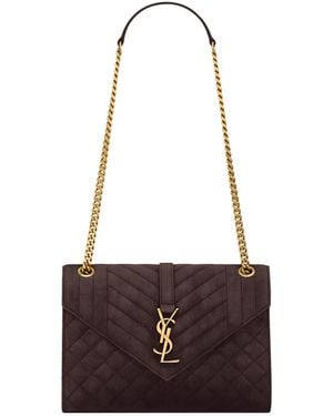 Saint Laurent Medium Suede Envelope Matelassé Shoulder Bag - White