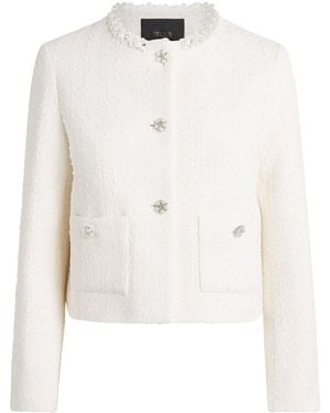Maje Tweed Pearl-Trim Jacket - White