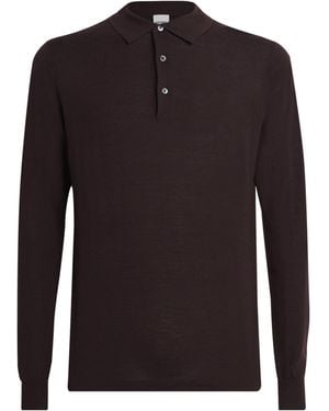 Aspesi Virgin Wool Long-Sleeve Polo Shirt - Black