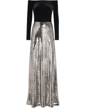 Monique Lhuillier Velvet Sequin-Trim Gown - Metallic