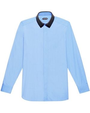 Tom Ford Cotton Lambskin-Collar Shirt - Blue