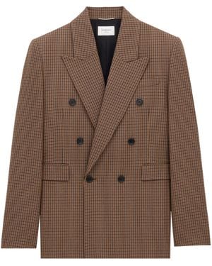 Saint Laurent Wool Check Blazer - Brown