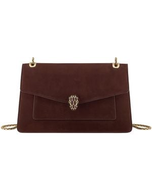 BVLGARI Nubuck Leather Serpenti Forever Shoulder Bag - Brown