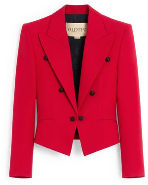 Valentino Virgin Wool Cropped Blazer - Red