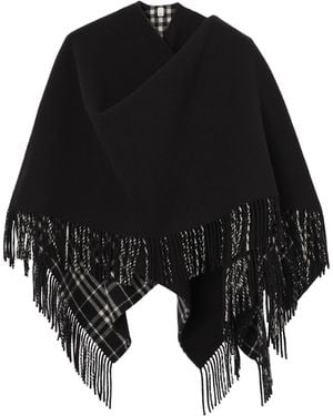 Burberry Wool Fringe Blanket Cape - Black