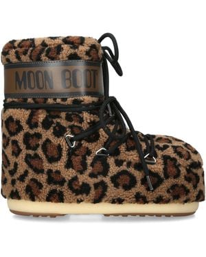 Moon Boot Leopard Fleece Icon Low Ankle Boots - Brown