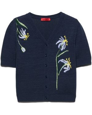 MAX&Co. Cotton-Blend Floral Cardigan - Blue