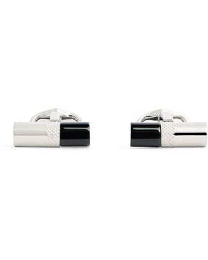 Babette Wasserman Rhodium-Plated Stone Bar Cufflinks - White