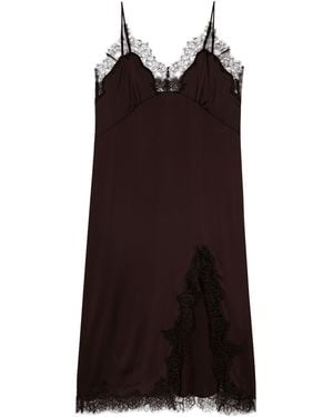 Maje Lace-Trim Midi Dress - Brown