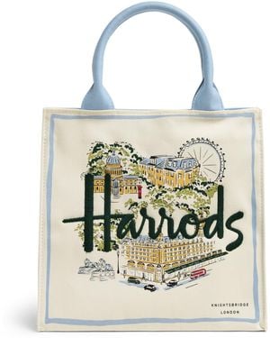 Harrods Small Canvas City Stories Tote Bag - White