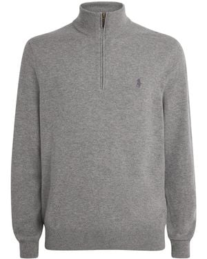 Polo Ralph Lauren Wool Polo Pony Quarter-Zip Jumper - Grey