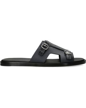 Santoni Crocodile Monk Sandals - Black