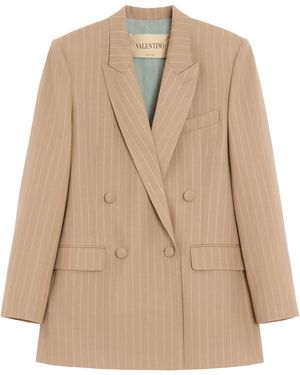 Valentino Virgin Wool Pinstripe Blazer - Natural