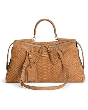 Dolce & Gabbana Medium Python Leather Vittoria Top-Handle Bag - Brown