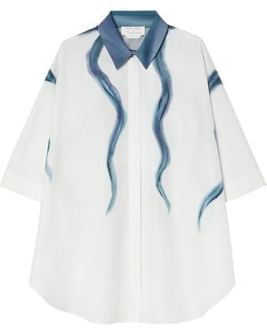 Marina Rinaldi Cotton Printed Short-Sleeve Shirt - Blue