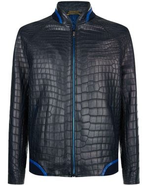 Zilli Crocodile Leather Bomber Jacket - Blue