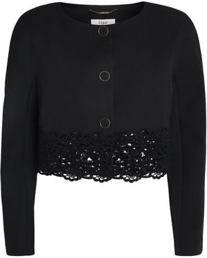 Chloé Wool Lace-Embroidered Jacket - Black