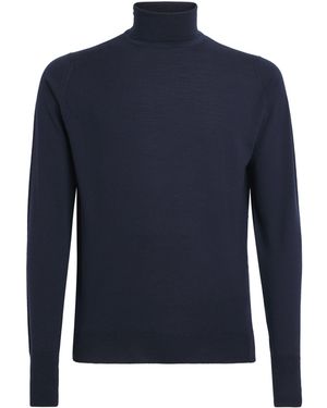 Alan Scott Superfine Merino Wool Rollneck Jumper - Blue