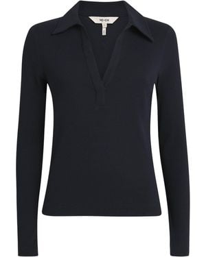 ME+EM Organic Cotton Long-Sleeve Polo Shirt - Blue