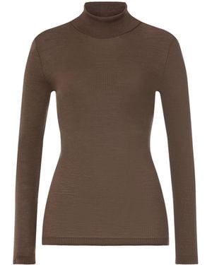 Hanro Wool-Silk Funnel-Neck Top - Brown