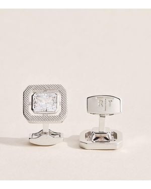 Tateossian Rhodium-Plated And Cubic Zirconia Halo Rectangle Cufflinks - Natural