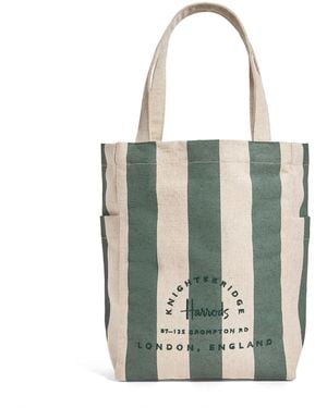 Harrods Jute Striped Logo Shopper Tote Bag - White