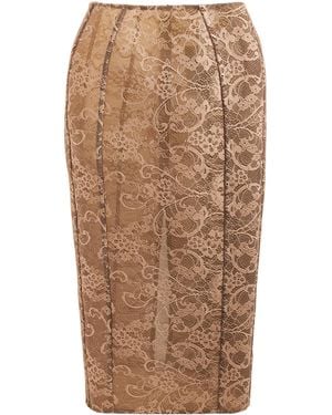 Acne Studios Lace Floral Midi Skirt - Brown