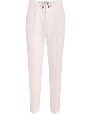 Eleventy Linen Drawstring-Detail Trousers - White
