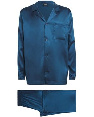 Hanro Stretch-Silk Selection Pyjama Set - Blue