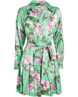 L'Agence Satin Floral Virlen Mini Dress - Green